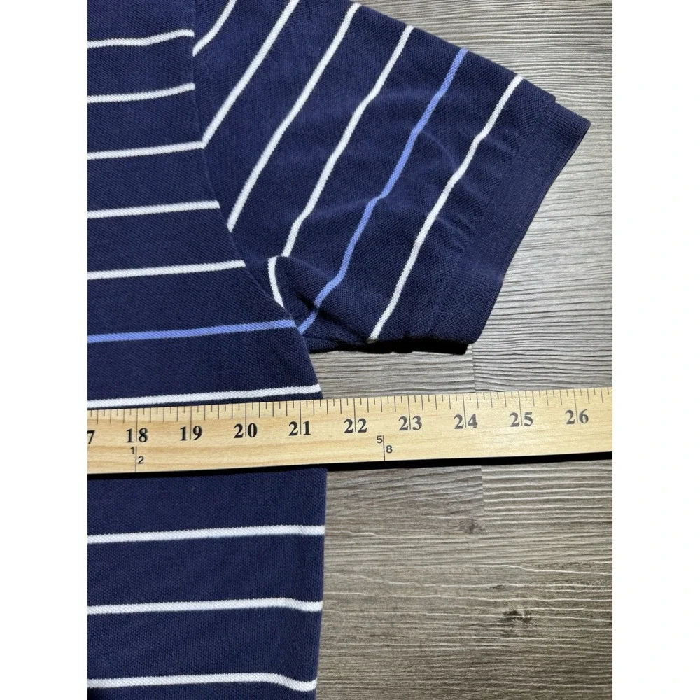 Polo Ralph Lauren Men's L Navy Blue Striped Polo Shirt Short Sleeve Classic Fit